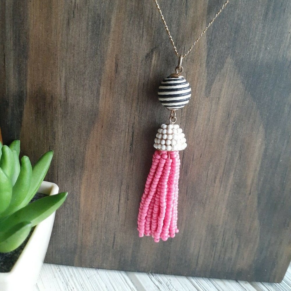 John Wind Maximal Art Hot Pink Seed Bead Tassel Pendant Necklace